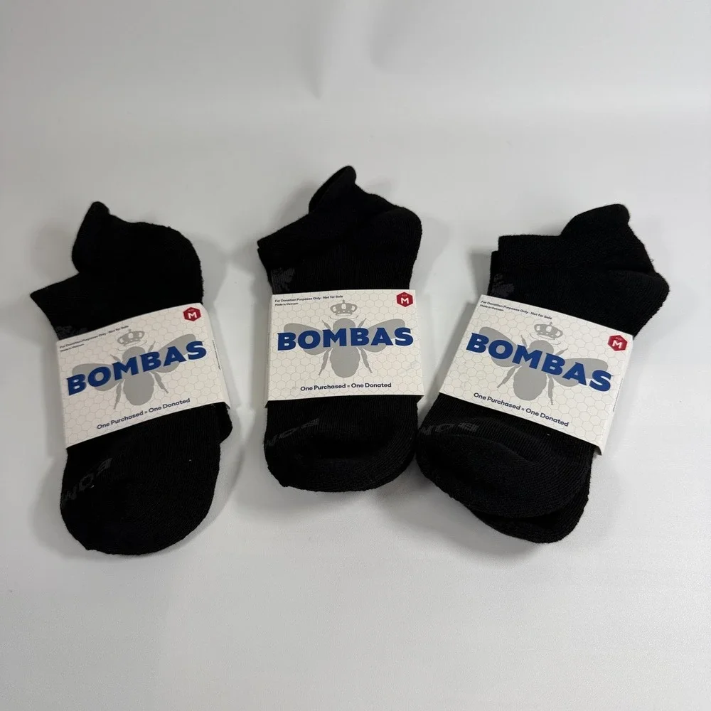 Bombas Cushion No Show Ankle Socks Lot of 3 Pack Medium M Black Honeycomb Arch
